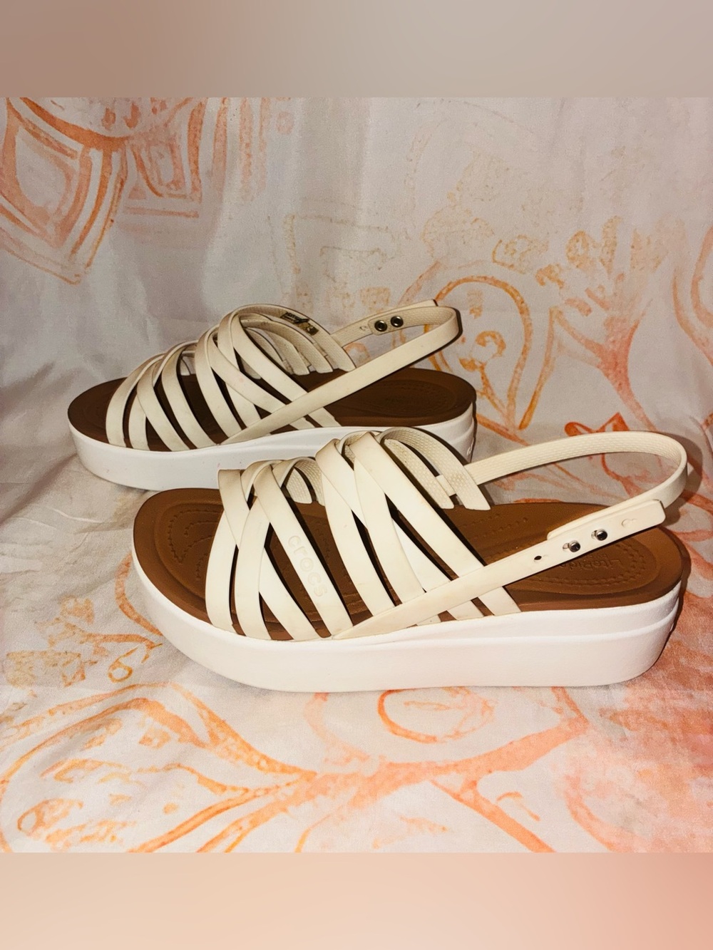 CROCS Lite Ride Off White Platform Strappy Wedge Sandals - Picture 3 of 7